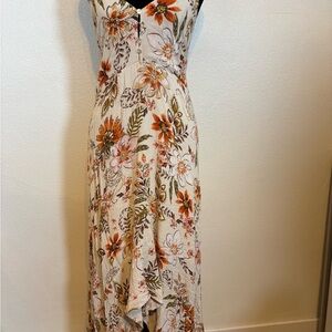 Elegant Floral Maxi Dress in Cream and Orange ,Boho, coquette P0086